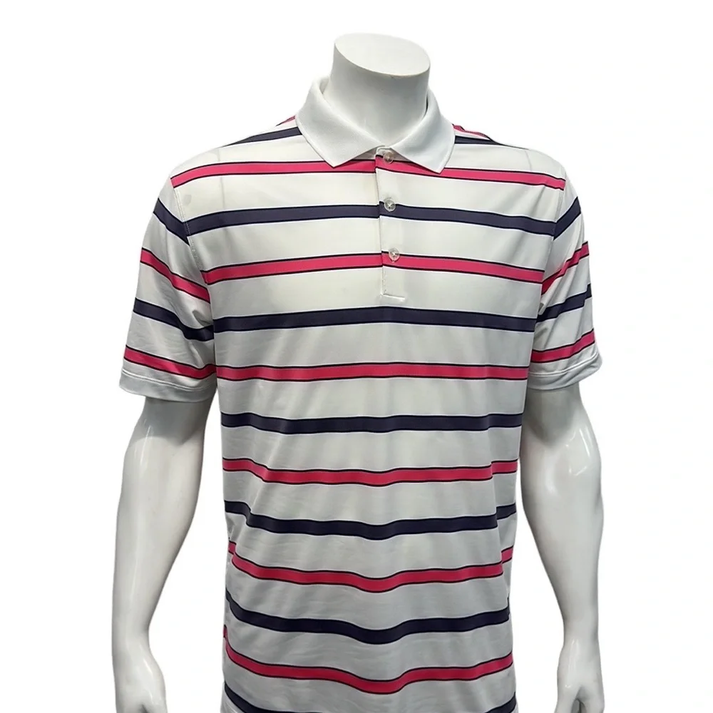 Nike Golf Dri Fit Tour Performance White Pink Purple Stripe Polo Shirt Medium
